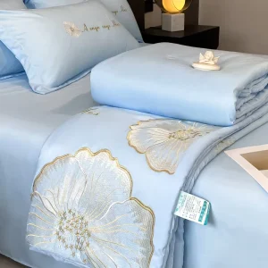 New Arrival Washed Silk Embroidery Solid Comforted 4PCS Duvet Quilt Set