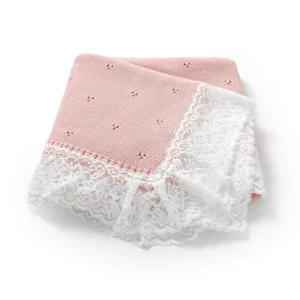 New Arrive Mimixiong OEKO Tex Knitted Handmade Pointelle Lace Edge Solid Color Newborn Baby Knitted Blankets