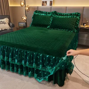 New Bed Skirt Set Bedspread Floral Printed Home Textile Lace Embroidered Quilted Bed Skirts Cover Bedding Set