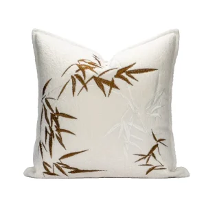 New Chinese Beige Flannelette Bamboo Element Decoration Living Room Bedroom Sofa Bed Windowsill Throw Pillow Cushion