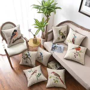 New Chinese Style Embroidery Embroidered Floral Bird Square Cushion Sofa Pillow Model Room Bedroom Throw Pillow Back