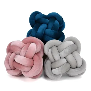 New Color Stuffed Handmade Throw Pillow Pink Grey Plush Ball Knot Cushion for Home Decor