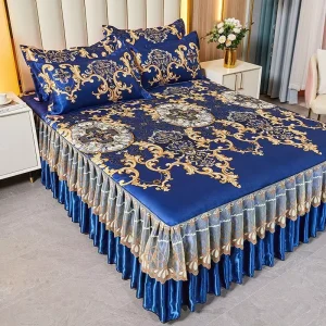 New Comfortable Smooth Machine Washable Polyester Embroidered Breathable Ice Silk Bed Skirt for Home & Hotel Use