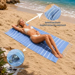 New Custom Modern Eco Friendly 2 in 1 Foldable Summer Beach Towel Drawstring Backpack Pillow Towel Bag Logo for Travel Storage