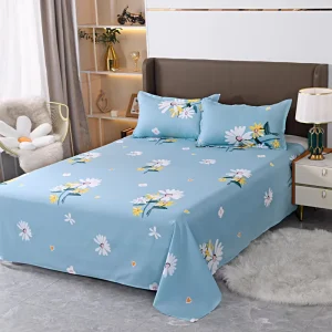 New Custom Right Angle Flat Bed Sheet Set with Printed Pillowcase Household Polyester Fitted Sheet for Bedroom