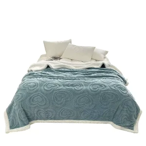 New Design 2 3cm Quilted Geometry Jacquard Sherpa Blanket for Bed Blue Washable Nap Throw