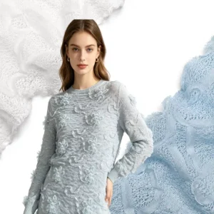 New Design Breathable Knitted Jacquard Fabric Embroidery Flower Pattern Yarn Texture Slight Stretch Knit Material Home Textile