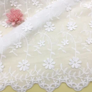 New Design CRF2020 Ready Bulk 3d Small Flowers Embroidery Cotton White Fabric for Women’s Garments