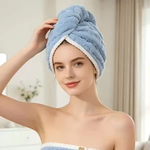 New Design Cute Button Microfiber Hair Drying Turban Super Absorbent Quick Dry Magic Hair Towel Wrap Cap for Girls Women