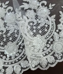 New Design Double-Sided Embroidered Beads Lace Tulle Bridal Dress Accessories