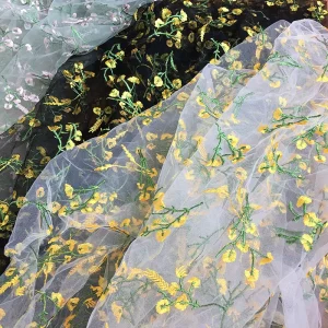 New Design Embroidery Fabric for Girls Ladies Princess Skirt Light Mesh Plant Flowers Dot Women Children’s Accessories