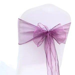 New Design Fancy Purple Stylish Organza High Quality Chair Sashes Festival Decoration Banquet Wedding Auditorium