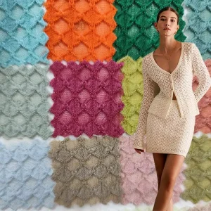 New Design Hollow Lace Patchwork Dress Fabric 95% Polyester 5% Spandex Knitted Fabric for Beachwear for Clothing