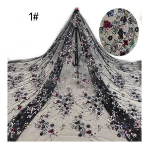 New Design Luxury Breathable Woven Embroidered Sequins Lace Fabric for Wedding Girls