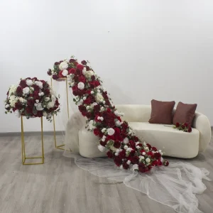 New Design Modern Wedding Decoration Silk Flower Ball Table Runner 200cm Large White Red Centerpiece