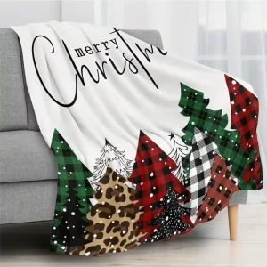 New Design Plaid Christmas Tree Forest Soft Flannel Fleece Blanket Winter Merry Christmas Blanket Custom for Decorate Home Sofa