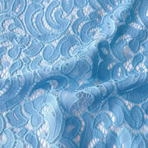 New Design Sky Blue Scallop Eyelash Lace Fabric Skin Friendly Breathable Lightweight Knitted Nylon/Cotton High-density Lace