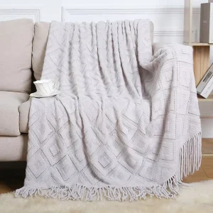New Design Soft Chair Couch Modern Tassel Acrylic Gradient Color Knit Throw Blanket for Sofa Home Decor