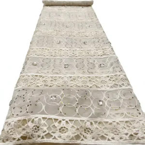 New Design Soluble Cord Lace Guipure Net Lace with Rhinestones Cord Net Fabric for Wedding Clothes Parties Dress Materials