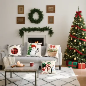 New Design Square Hotel Festival Christmas Printed Linen Modern Home Sofa Cushion Cover Throw Pillowcase