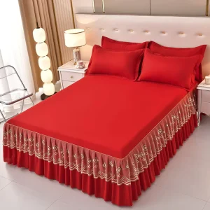 New Designs Solid Color Cotton Brushed Embroidery Lace Skirt Sheet Bed Sheets