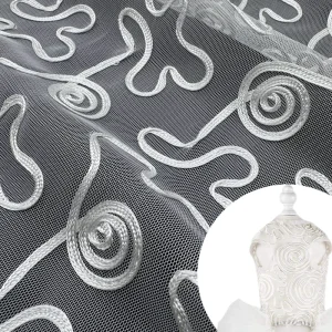New Elegant Ribbon Embroidery Polyester Medium Weight Mesh Tulle Lace Fabric for Women Dress Fabric