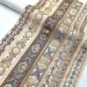 New Ethnic Style Sequin Embroidery Lace Gold Strand Ribbon Clothing Accessories Home Textile Supplies Webbing
