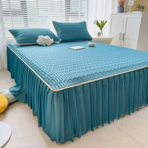 New Fashion High Quality Queen Summer Home Use Plain Dyed Jacquard 300tc Cool Latex Bed Sheet Bed Skirt Bedding Set