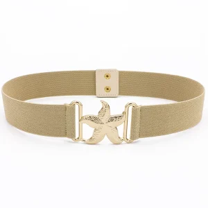 New Fashion Starfish Metal Buckle Elastic Braided Stretch Waist Belt Skinny Back Snap Closure Cinch Belt for Lady Women Dresses