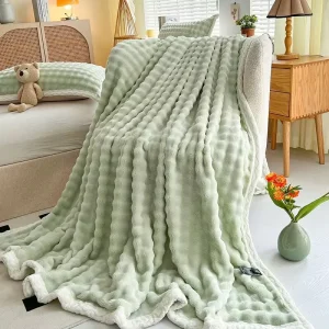 New Faux Rabbit Fur Single-Layer Fleece Blanket Small Bubble Print Home for Winter Popular Version Edged Live