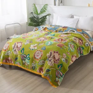 New Four Layer Gauze Towel Blanket Pure Cotton Adult Cover Household Use Bed Sheet Summer Cooling Washable Plants Flowers