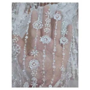 New Fresh Lace Sequin Flower Full Beads Fabric Soft Lace Fabric Wedding Dress Clothing Accessories for Bridal Dress