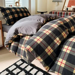 New High Quality Eco Friendly Woven Polyester Unprinted Plaid Three Four Piece Set Student Dormitory Home Single Bed Kit