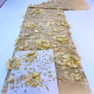 New Knitted Floral Tulle Embroidered Fabric Ethereal Chiffon Dress Runway Evening Gown Material 3D Flower Lace 26060601