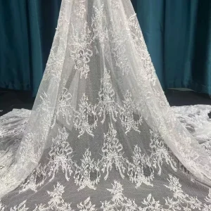 New Luxury French Embroidery Lace Floral 3D Chantilly Lace Fabric with Sequins Eyelash Lace Wedding Dress Bridal