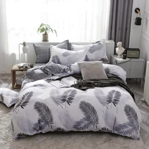 New Luxury Modern Folded Printed Feather Pattern High Quality Four Piece Polyester Set for Home & Hotel Use