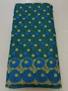 New Luxury Nigerian Net Lace Fabric Multicolor 3D Flower Embroidered Fabric with Glitter for Party & Wedding Wear