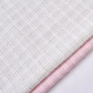New Model Popular Luxurious White Grid Tweed Fabric Soft Textured Woven Material for Evening Dresses
