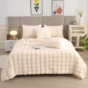 New Modern Thickened Rabbit Fur Throw Blanket Queen Size Luxury Faux Mink Fur Cozy Plush Bedroom Bed Cover