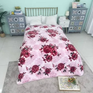 New Multi-colour Thickened All Seasons Soft Cosy Shiny Fleece A&B Flower Design Raschel Blanket