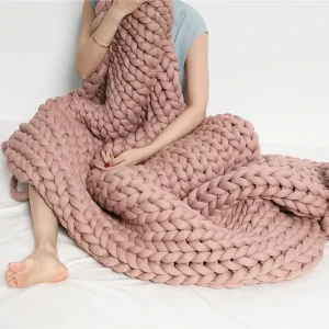 New Products Chunky Heavy Blankets Recycled Polyester Cotton Knitted Weighted Blanket
