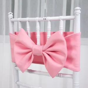 New Style Elastic Plain Dyed Chair Sashes Belt Stretch Polyester White Chair Back Bow for Wedding Banquet Party Event Decoration