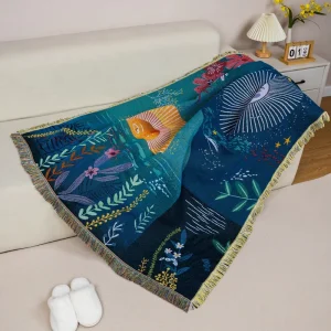 New Style Jacquard Woven Blanket with Tassel Soft Floral Beach Towel for Home Decor Sofa Cover