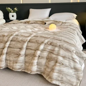 New Style One Piece Set Rabbit Fur Imitation Reactive Printed Edge trimming Blanket