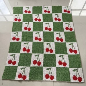 New Style Reversible Red Green Cherry Throw Blanket Ultra Soft Cozy Blankets for Couch Bed Sofa 50×60 Inches