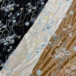 New Style Velvet Bead Tube Sequin Embroidery Fabric Luxury Floral Embroidered Velvet Sequin Fabric for Women’s Dress Qipao