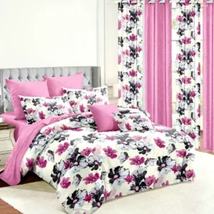New Styles 6PCS Floral Printed Designs Bedsheet Bedding Set With Curtains