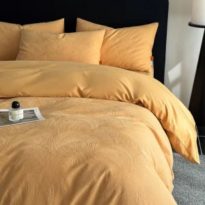 New Summer 100% Cotton Jacquard Bedding Set Solid Color 4 Pcs Duvet Cover Flat Sheet Bed Linen Drop Shipping