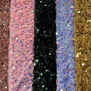 New Trendy 100% Polyester Velvet Green Sequin Lace Embroidered Fabric Stretch Knitted Bags Weddings Accessories Toy