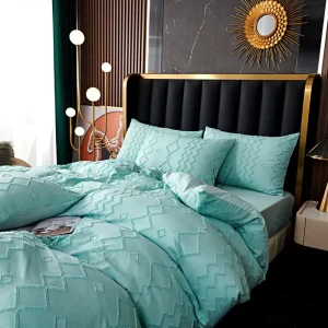 New Tufted Textured 3 Pcs Bedding Set Solid Color Fitted Sheet Pillow Shams King Size Duvet Cover Set